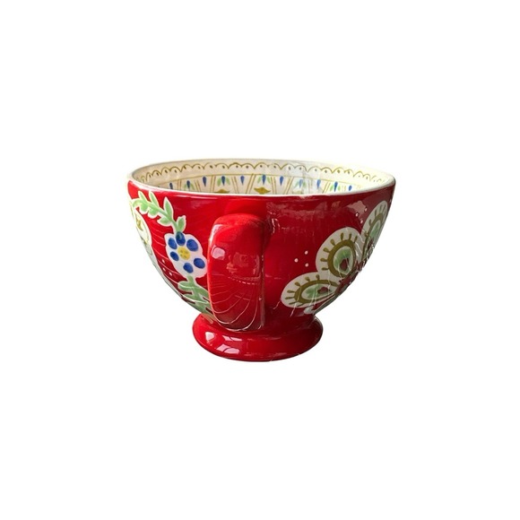 PIER 1 IMPORTS Jumbo Footed Cup Mug 16 fl oz Dolomite Handpainted Raised - Picture 2 of 5